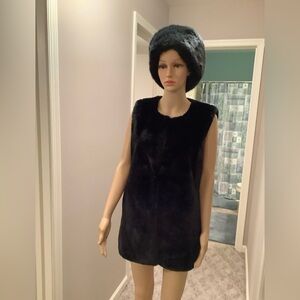 INC Black Faux Mink Faux Fur Vest Size S/M